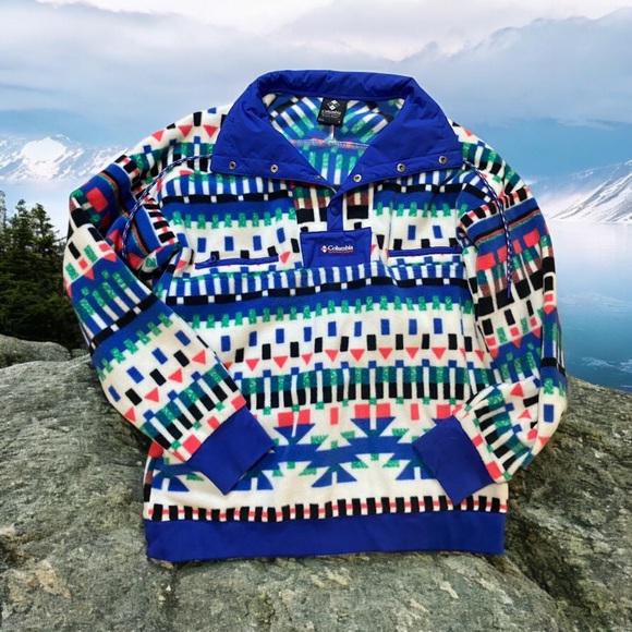 RARE Columbia Powder Keg pull over white lapis lazuli blue - Picture 1 of 3